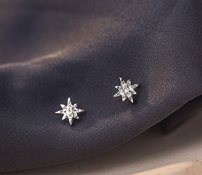 Pendientes de tachuelas de plata esterlina 925 brillante estrella norte joyería regalo al por mayor