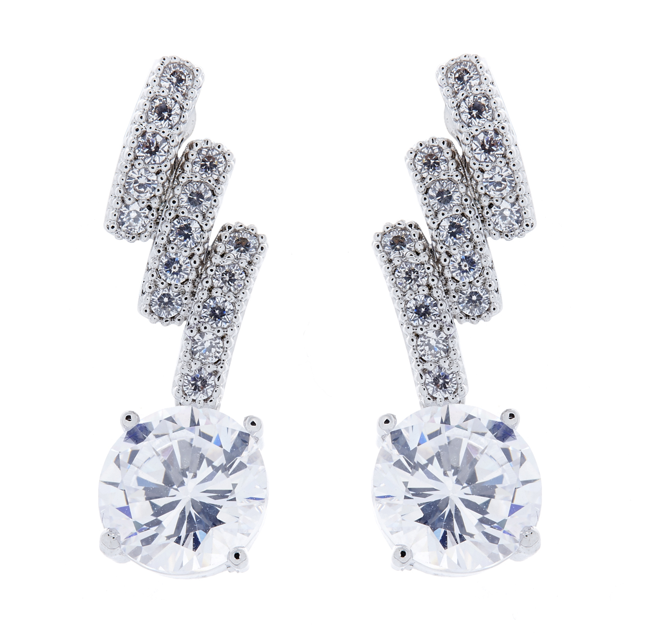 CLIP ON EARRINGS - silver plated with clear sparkly CZ crystals & stone - Molly