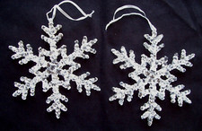 2 Plastic Clear Snowflake Christmas Ornaments 6.5" Diameter
