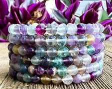 Wholesale 6 Pcs Natural Rainbow Fluorite 6mm 7.5 Crystal Stretch Bracelet