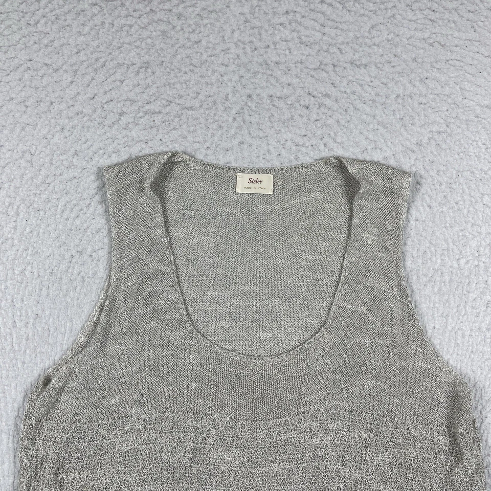 Camisa Sisley Mujer Pequeña Suéter Camiseta sin Mangas Gris Playa Neutro Transparente Carrera Foto 3 de 4