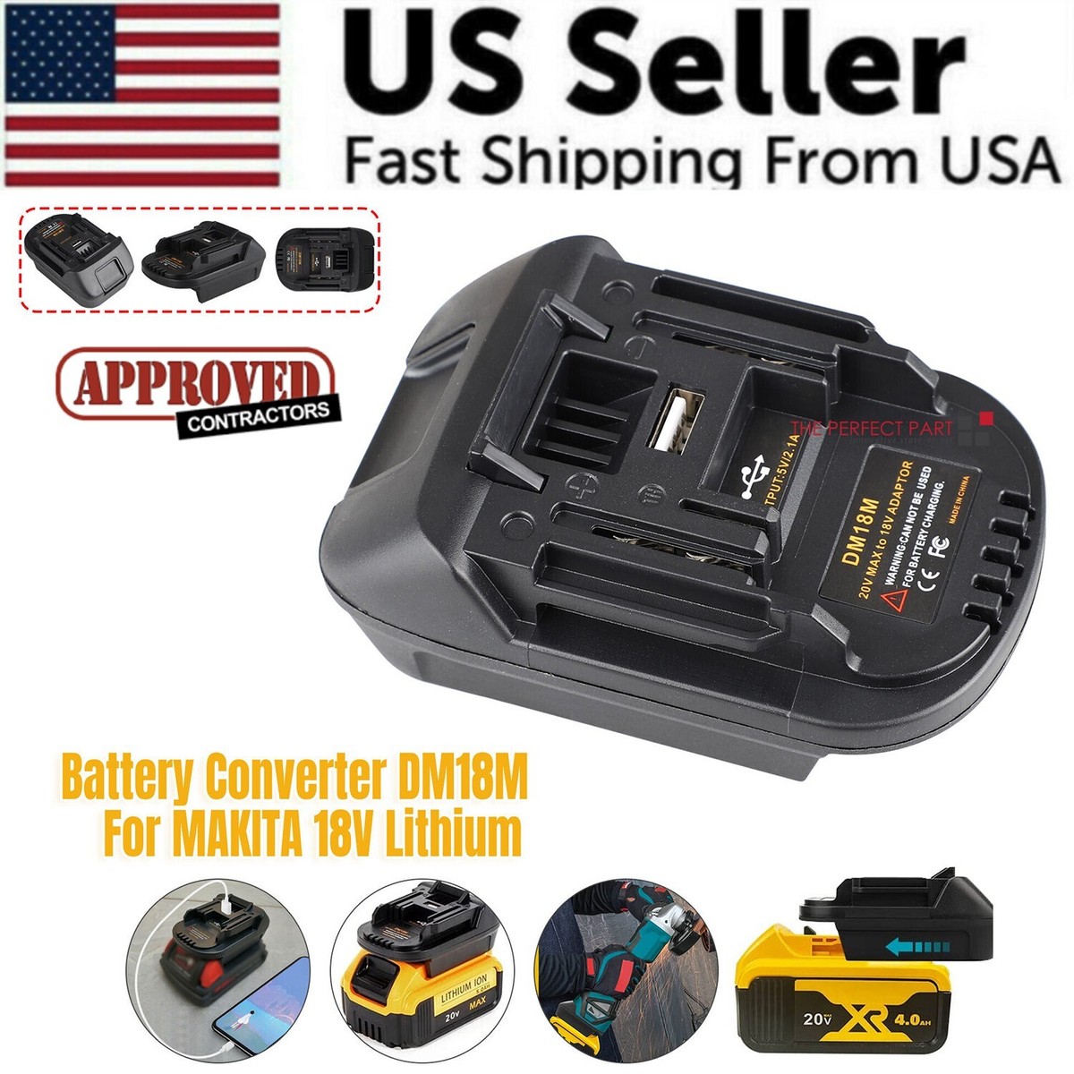 USB Battery Adapter Converter For 20V DEWALT Milwaukee M18 Convert
