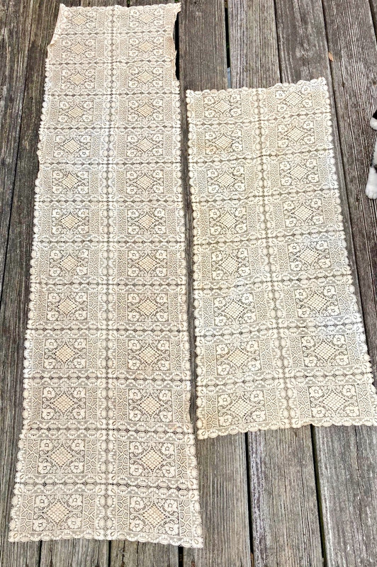 Matching Pair Vintage Lace Table Runners, 58x15ins/36x15ins