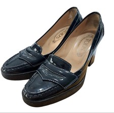 VTG TOD's 90s Jodie Black Patent Leather Heeled Loafers Pumps 36 W/Box 5.5 US