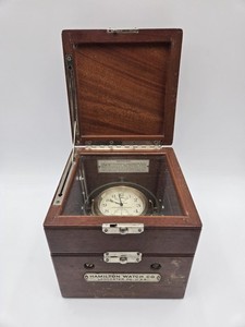 WWII Hamilton Model 22 Marine Chronometer Deck Watch Bureau of Ships US Navy