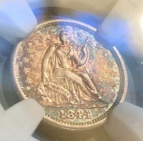 1844 Seated Liberty Half Dime - NGC - AU55 - Nice coin see pics