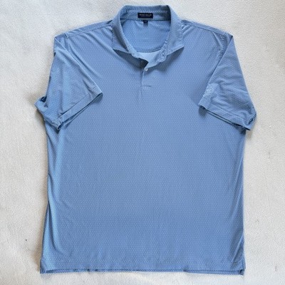Peter Millar Crown Crafted Polo Shirt Mens XXL SS Blue Pattern Dr Pepper Logo