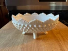 Vintage Fenton White Milk Glass Hobnail Oval Footed Candy Dish