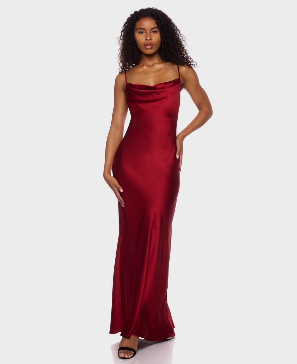 B Darlin Juniors' Sleeveless Satin Maxi Dress - Dark Red-3/4