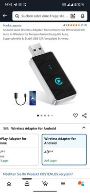 Android Auto Wireless Adapter, Superschnelle & Stabil USB C/A