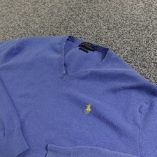 Polo Ralph Lauren Sweater Mens L Blue Pony Pima Cotton V Neck Knit Pullover Top