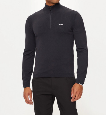 Boss Pullover Herren dunkelblau Quarter Zip Strick mit Logo - Ever-X Größe XXL