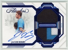 2023 Panini Flawless #DMA-JB Jacob Berry Dual Memorabilia Auto Sapphire #/15