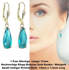 Ohrringe Apatit blau / Topas blau, Klapp Brisur Hochwertiges Gold Double Nr.72