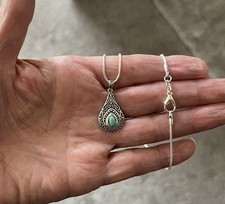 Sterling Silver Filigree Genuine Turquoise Pendant 18 Snake Chain Necklace