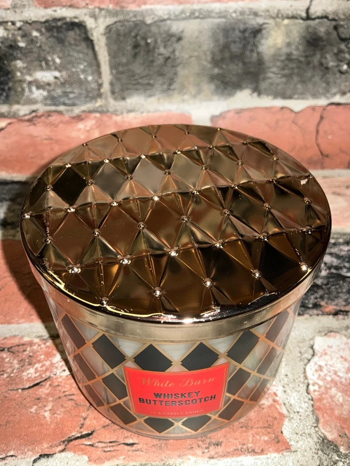 Bath & Body Works Whiskey Butterscotch 3-wick Scented Candle White Barn Rare - Image 3 of 4