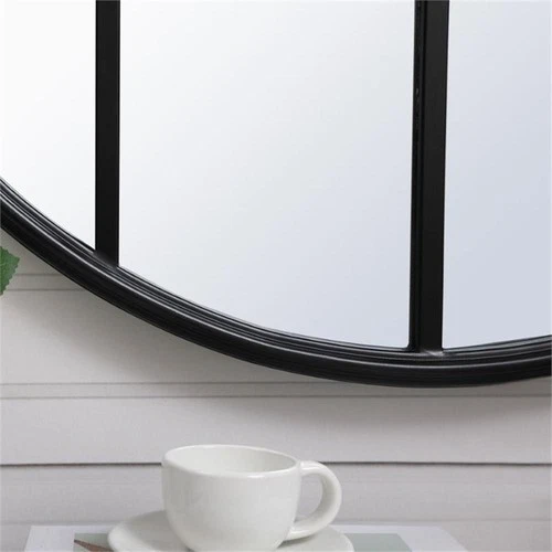 Elegant Decor Motif 28" Round Mid Century Metal Windowpane Frame Mirror in Black - Picture 6 of 7