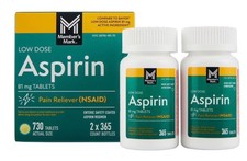 Member's Mark Low Dose Aspirin 81mg x2 365 Ct BOTTLES, 730 Tabs Compare to Bayer