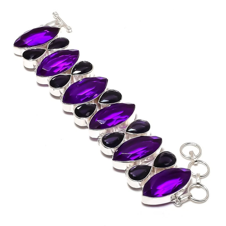Lila Turmalin, afrikanischer Amethyst Edelstein Armband Handarbeit Kette Schmuck 8"