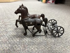 Vintage Cast Iron Dual Horse Drawn Cart Made in USA 7" Long