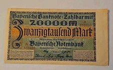 1923 Bavaria German 20,000 Mark Banknote  Inflation