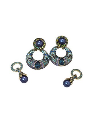 Heidi Daus Gold Plated Blue Crystal Interchangeable Earring Set