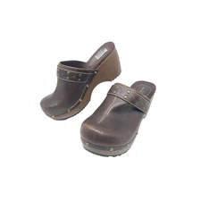 Arizona Jean Company Clogs Brown Faux Leather Women's Size 8 Boho Festival Y2K