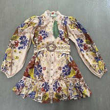 FARM Rio Beauty Bouquet Puff-Sleeve Mini Dress Sz XS Pink Long Sleeve NWT $230