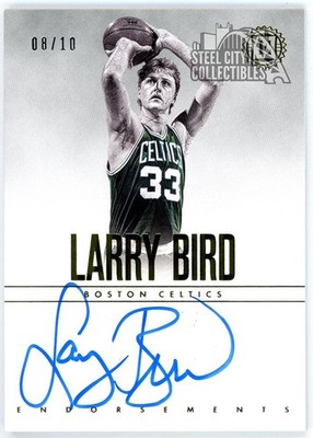 Larry Bird 2018-19 Panini Encased Endorsements Auto Card 08/10 (Surface Damage)