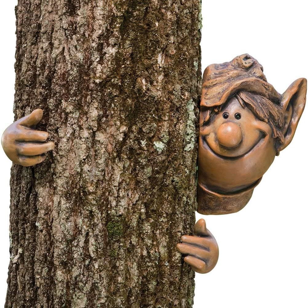 Garden Elf Tree Hugger Polyresin Tree Sculpture Garden Peeker Yard Art For Home