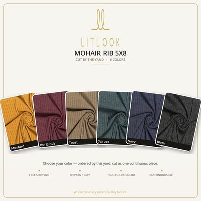 Mohair Rib Knit Fabric by the Yard   6 Colors, 4-Way Stretch, 58''