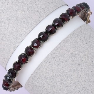 Antique Victorian Natural Bohemian Garnet Gold Filled Bangle Bracelet