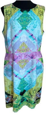 Ivanka Trump 14 Large Aqua Lime Pink Spring Pastel Floral Easter Sheath Dress