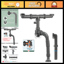 Space-Saving 1.5" Kitchen Sink Drain Kit with P-Trap  Flexible Hose, Overflow P