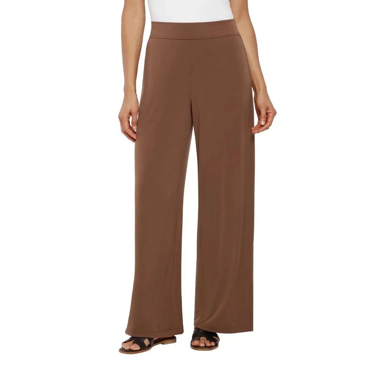 Three Dots Women's Wide-Leg Pull-On Pants, Brown, Size L