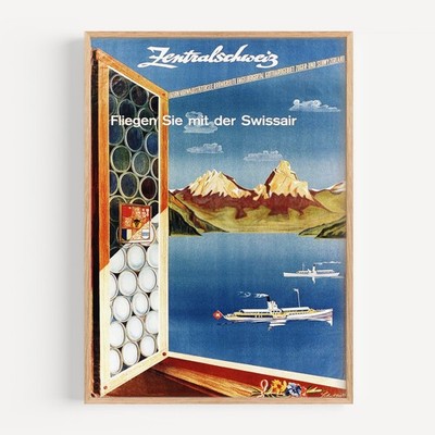 Fliegen Sie mit der Swissair Zentralschweiz 1951 Retro Travel Poster