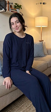 Vince Camuto Navy Ribbed 2-Piece Lounge Set S Long Sleeve Top Pants Good condit