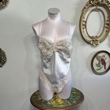 Vintage Victoria's Secret Nude Satin  Lace Bodysuit Sleeveless Size Small