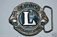 Vintage LIONS International Logo Blue Fraternal Solid Belt Buckle RARE