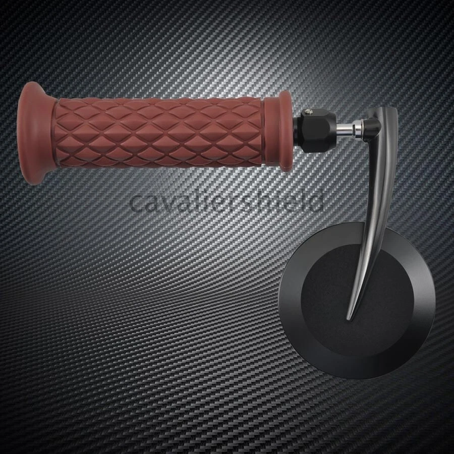 Pair 7/8" 22mm Motorcycle Handle Bar End Rearview Mirrors+Brown Rubber Hand Grip — 第 4/4 张图片