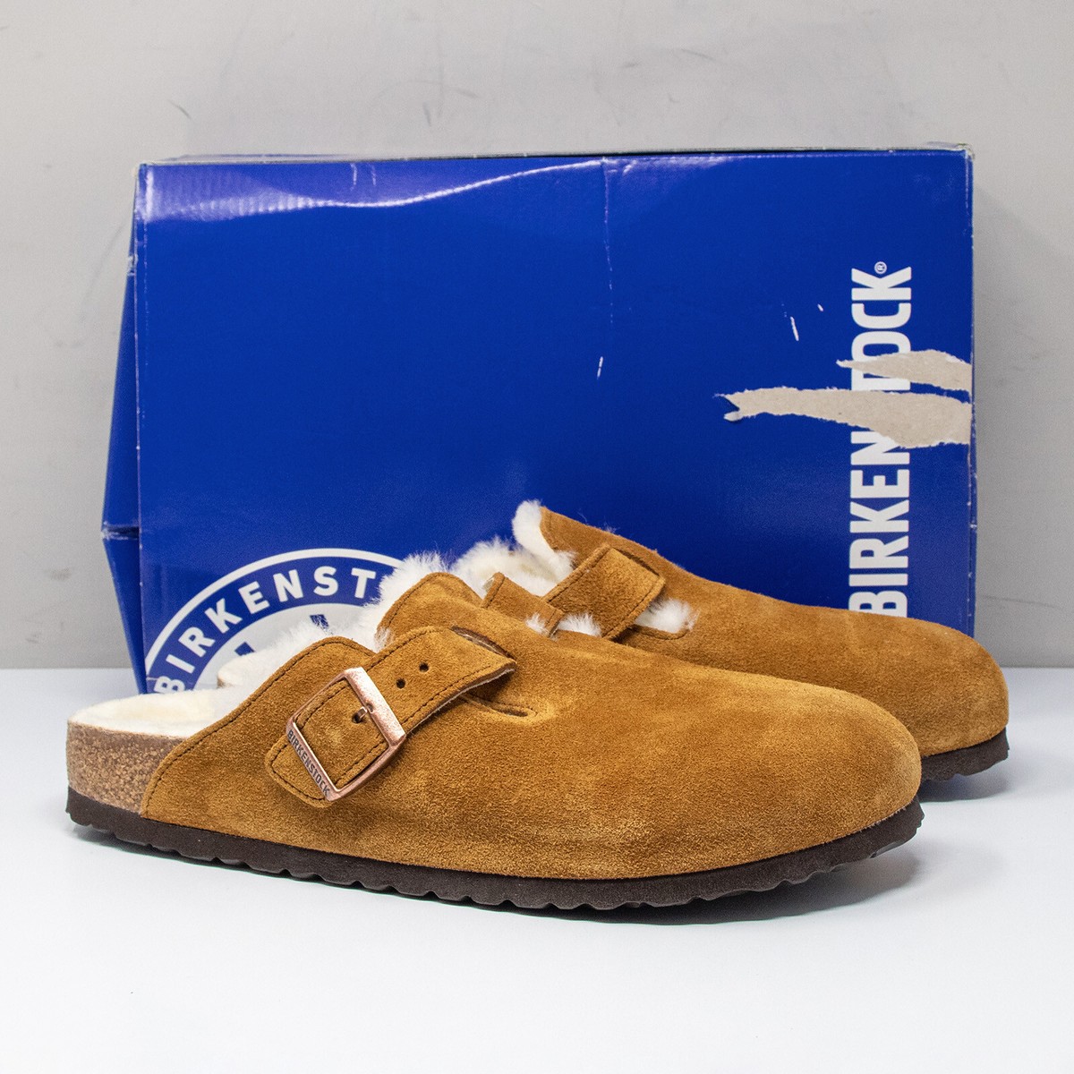 Birkenstock Boston VI Mink Suede Shearling, Size 41 Narrow (10
