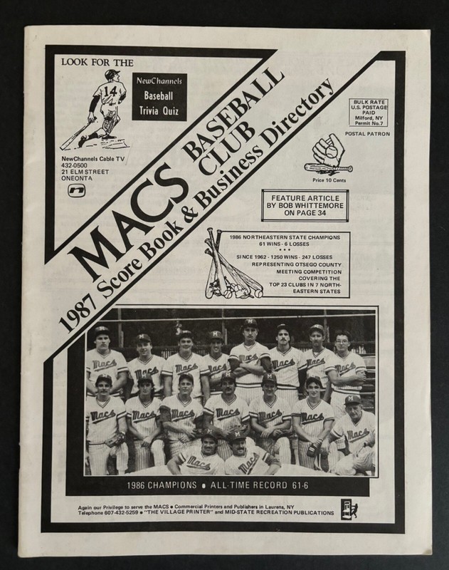 1987 New York Macs Souvenir Program Doubleday Field Cooperstown, NY