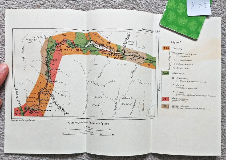 1913 Antique Geological Map of the Route between Ducks and Lytton - Canada - Image 1 of 1
