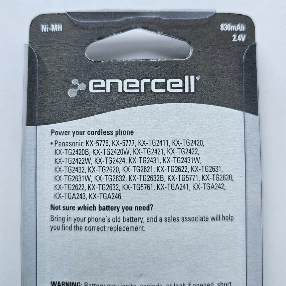 Batería de teléfono inalámbrico Enercell 830 mAh / 2,4 V Ni-MH 23-1191 NUEVA Foto 4 de 4