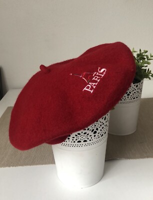 Vintage Beret Hat Paris Souvenir Red 95 