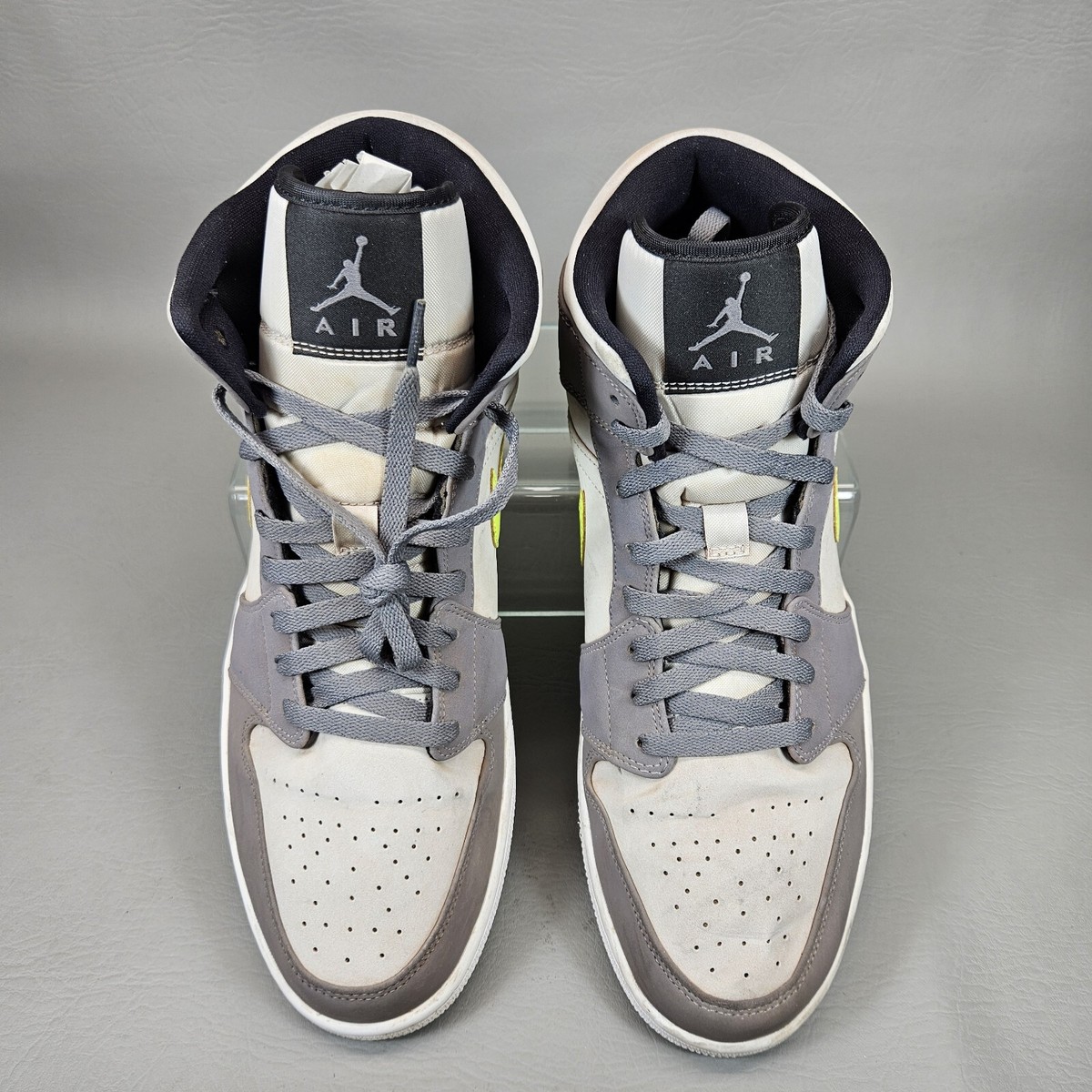 Nike Air Jordan 1 Mid Sneakers Gunsmoke Volt Neutral Grey Nike Air Jordan 1 Mid Sneakers Gunsmoke Volt Neutral Grey