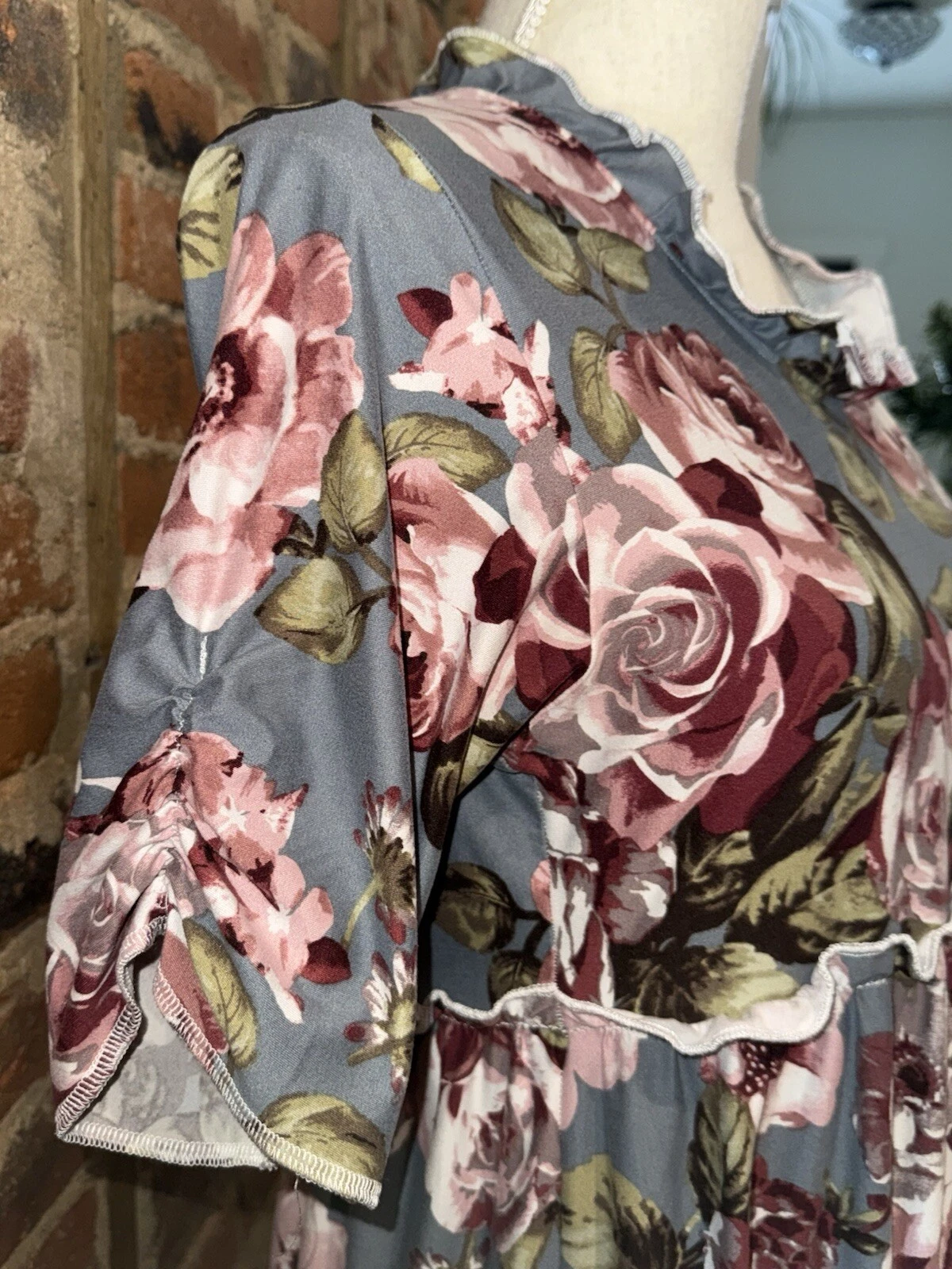 VETEMENTS Abito Farmho Frocks XS a strati con volant casetta grigio rosa