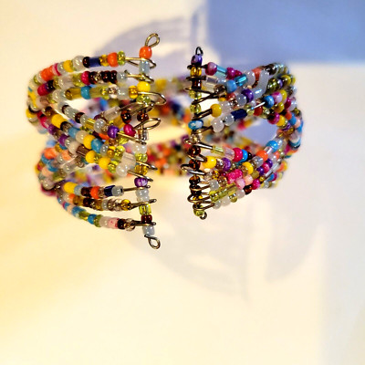 Boho Handcrafted Braided Seed Bead Bali Cuff Bracelet Blue e & Multi Color