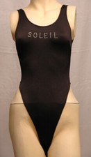 Black Stripe SOLEIL Spandex Thong Leotard for Women size 10 Small