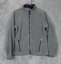L.L. Bean Full Zip Fleece Jacket Logo Marled Gray Mock Neck Pockets Size Small